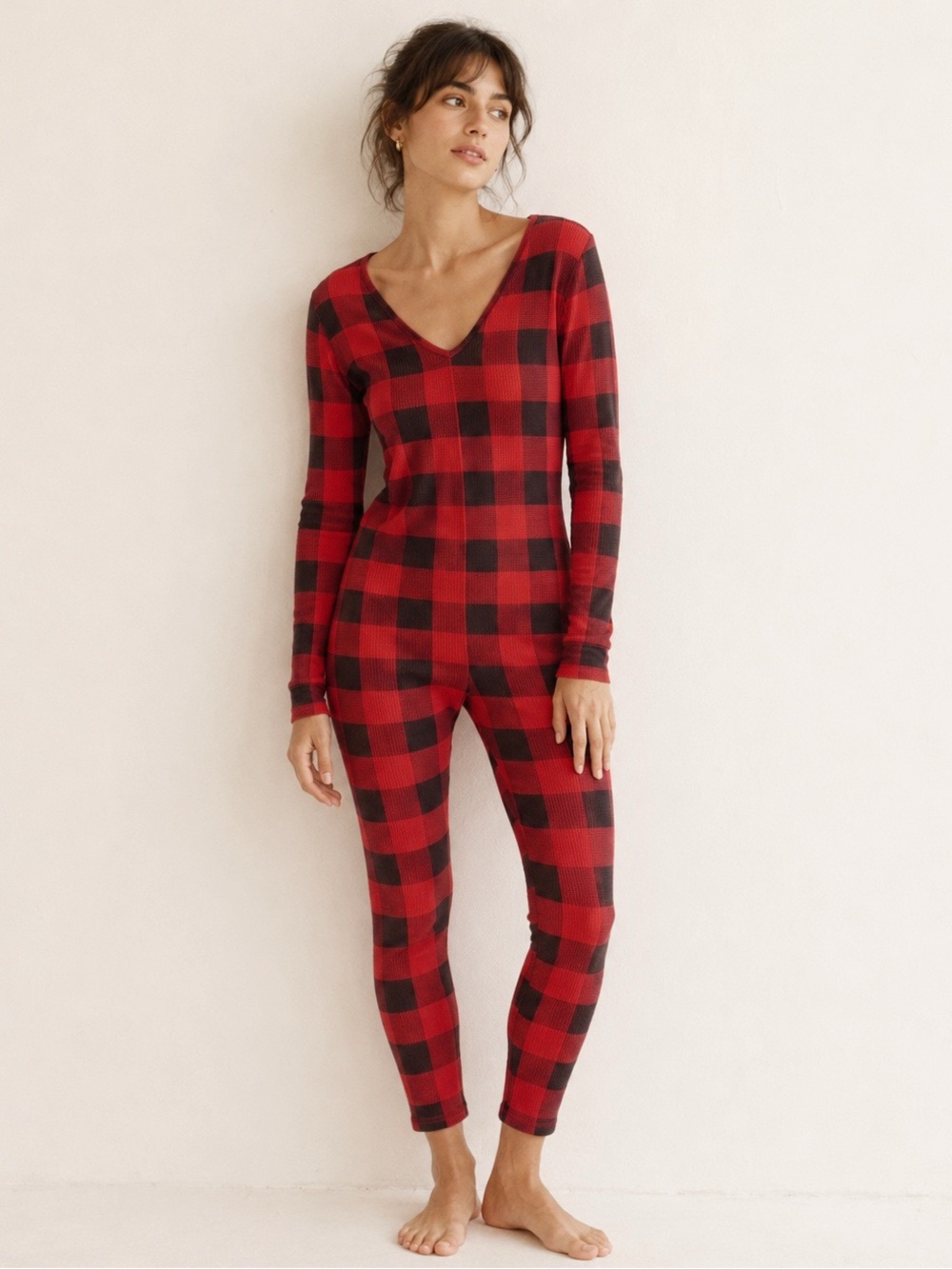 Smash + Tess Woman Red Black Plaid Long Sleeve Romper SMALL Cozy Cottage Folk